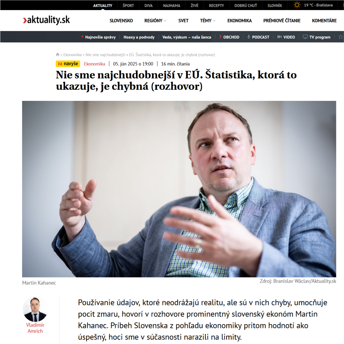 Aktuality.sk, interview: Martin Kahanec on Slovakia’s economic situation