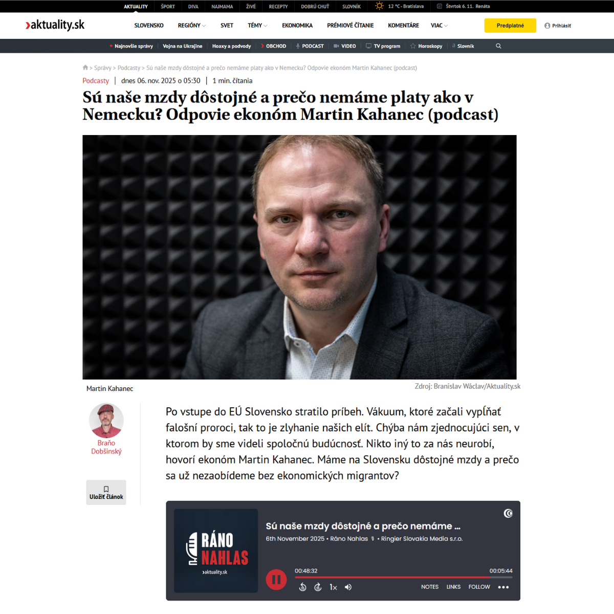Aktuality.sk, podcast rozhovor: Martin Kahanec o dôstojných mzdách a vízii pre Slovensko