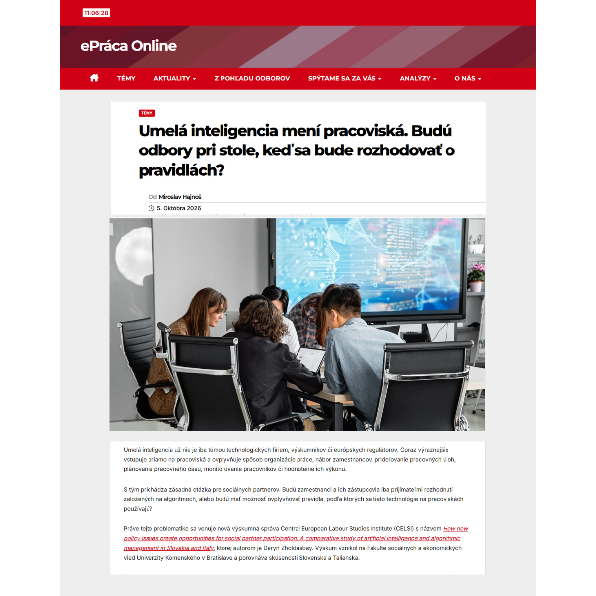 CELSI research on AI and algorithmic management featured in e-Práca