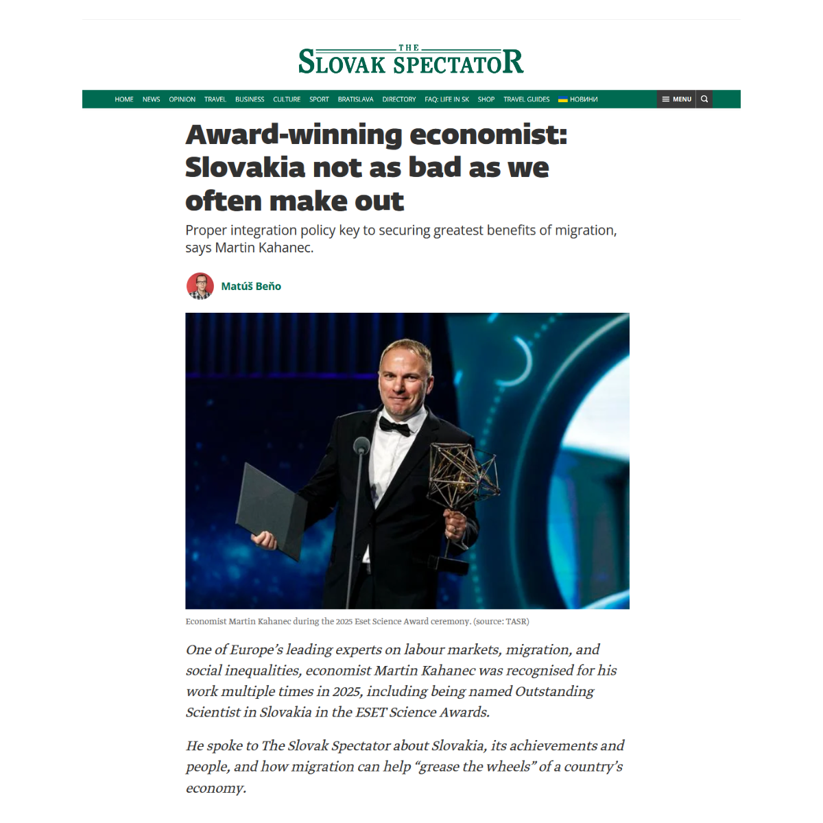 The Slovak Spectator: Martin Kahanec on migration, brain drain, and why Slovakia is not as bad as we often think