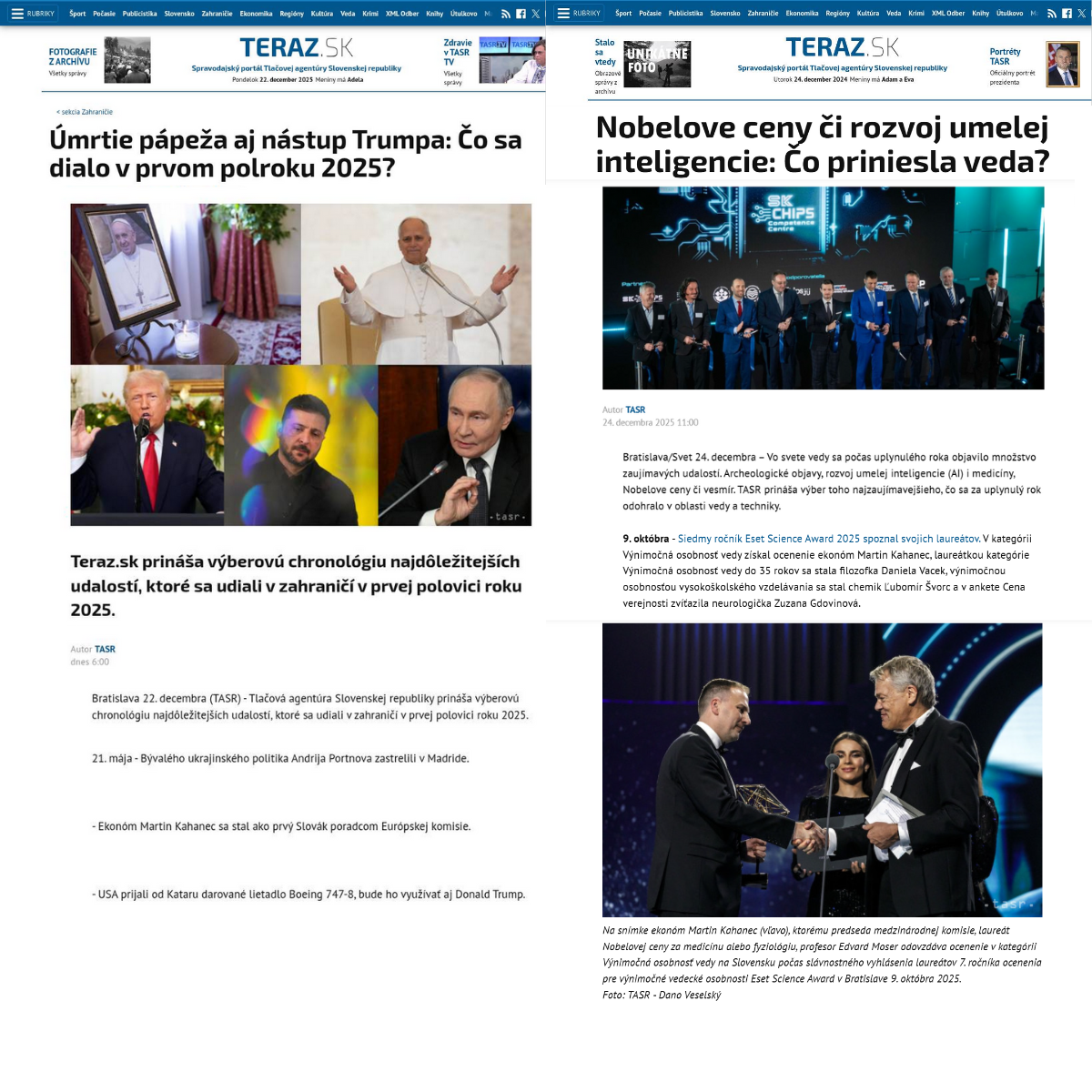 TASR: Martin Kahanec v dvoch mediálnych prehľadoch kľúčových udalostí roku 2025