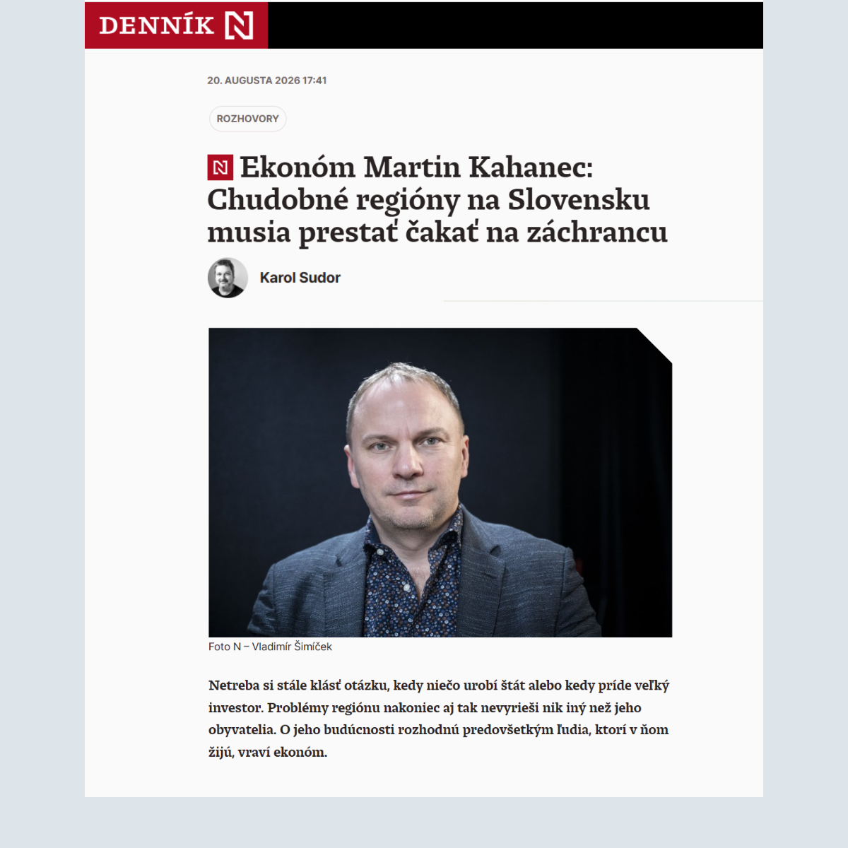 Struggling regions must stop waiting for a saviour: Martin Kahanec interviewed by Denník N