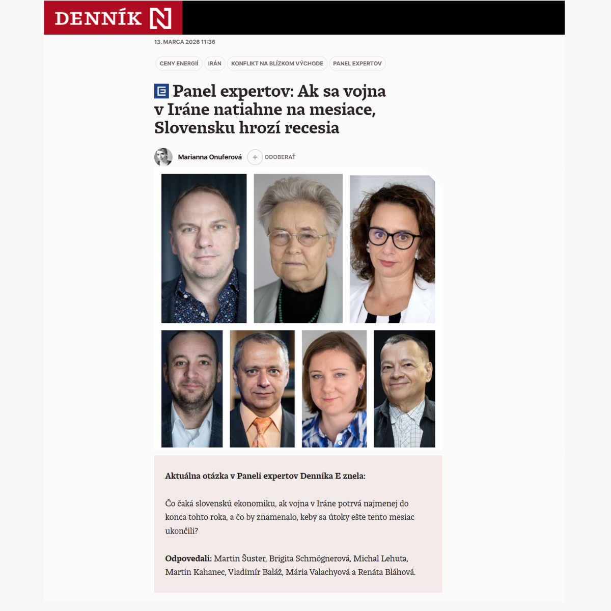 Martin Kahanec in Denník N’s Expert Panel on the economic risks of conflict in the Middle East