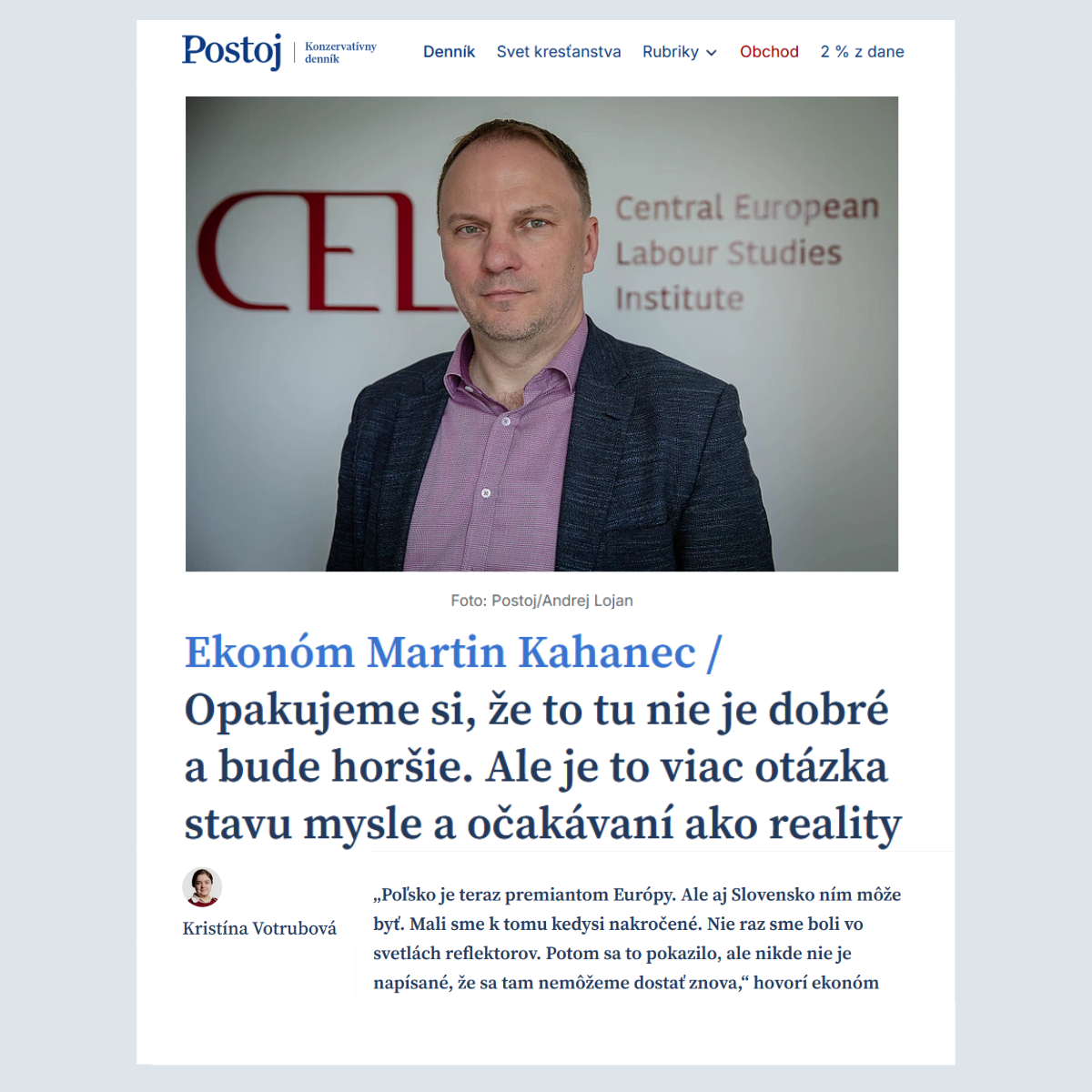 Martin Kahanec in Postoj on economic optimism, migration, and the future of Slovakia