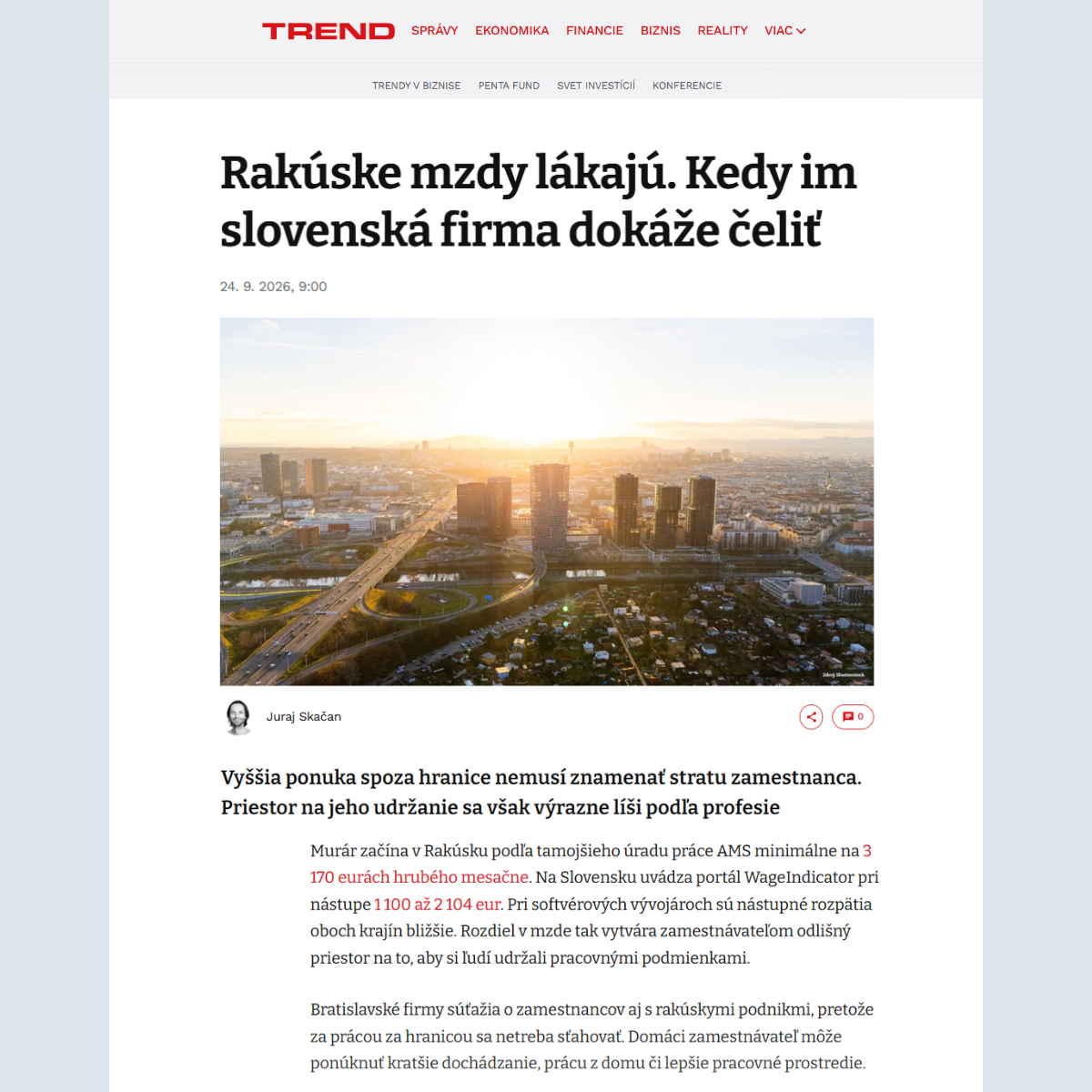 Monika Martišková pre Trend o mzdových rozdieloch medzi Slovenskom a Rakúskom