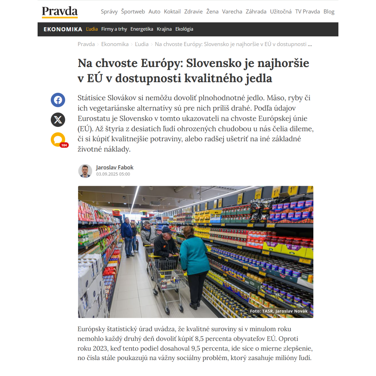 Denník Pravda: Martin Guzi on food becoming an important indicator of social inequality
