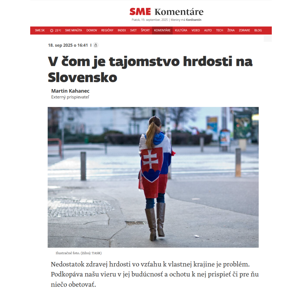 Martin Kahanec in SME Daily: Opinion Piece on What It Means to Be Proud of Your Country