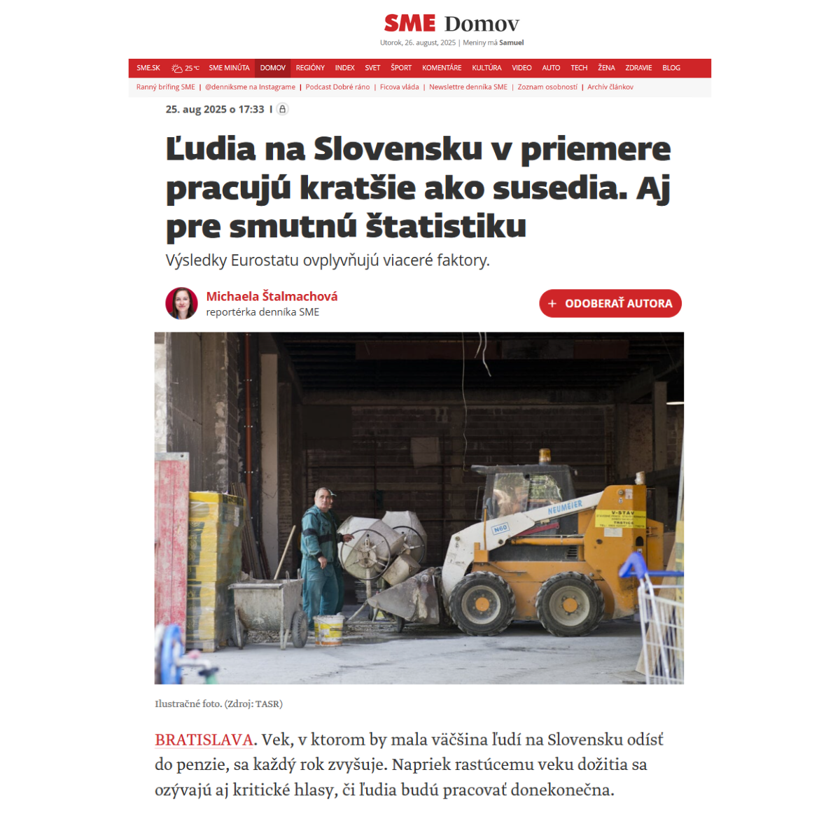 Denník SME: Kahanec vysvetlil, prečo je priemerná dĺžka pracovného života na Slovensku kratšia než v EÚ