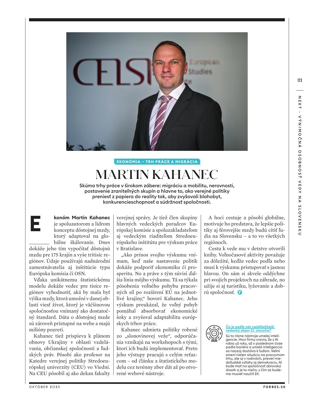 Martin Kahanec featured in Forbes Slovakia